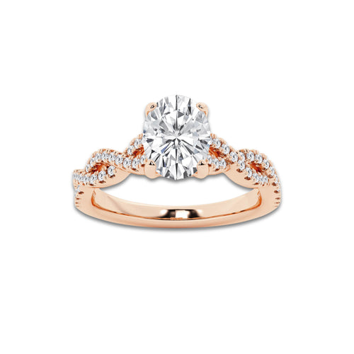 1.25 ctw Oval Lab-Grown Diamond Twisted Shank Engagement Ring in 14K Rose Gold for Women | E Color, VS1 Clarity, IGI Certified 1.00 ct Center Diamond