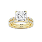 6.22 ctw Asscher Lab-Grown Diamond Double Row Diamond Engagement Ring in 14K Yellow Gold for Women | Colorless E, VS1 Clarity, IGI Certified 5.00 ct Center Diamond