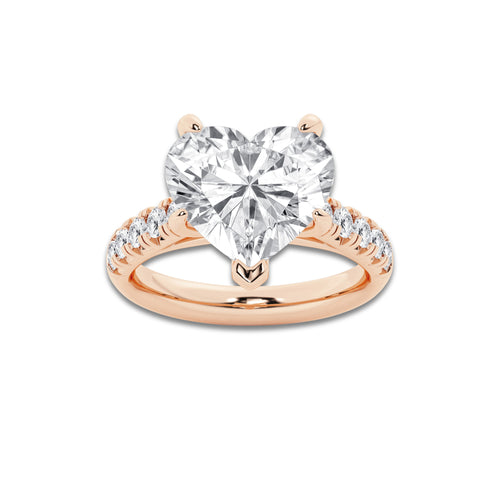 6.55 ctw Heart Lab-Grown Diamond Pave Engagement Ring in 14K Rose Gold for Women | D Color, VVS1 Clarity, IGI Certified 6.00 ct Center Diamond