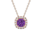 5.7x5.5 mm Cushion Cut Created Amethyst and 1/5 ctw Round Lab Grown Diamond Halo Pendant with Adjustable Chain 14K Rose Gold