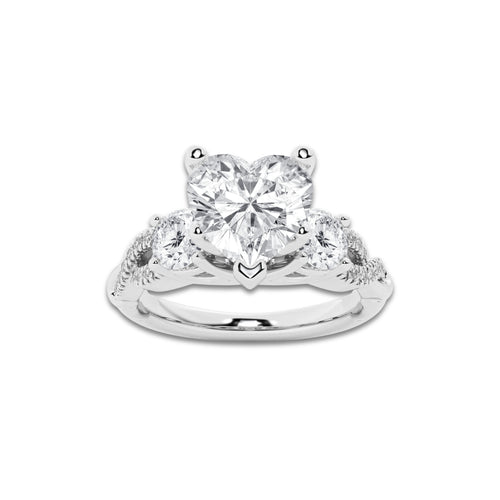 1.48 ctw Heart Lab-Grown Diamond Side Stone Engagement Ring in Platinum for Women | Colorless E, VS1 Clarity, IGI Certified 1.00 ct Center Diamond