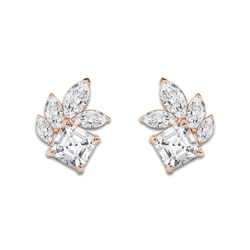 4 1/2 ctw Asscher and Marquise Lab Grown Diamond Stud Earrings 14K Rose Gold, E, VS1 | IGI Certified