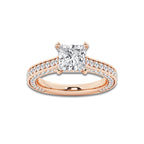 Kelly 3 ctw Princess Lab Grown Diamond Pave Profile Side Stone Engagement Ring 14K Rose Gold, E, VS1 | IGI Certified, 2 ct Center