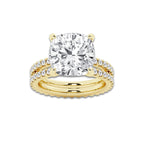9.22 ctw Cushion Lab-Grown Diamond Double Row Diamond Engagement Ring in 14K Yellow Gold for Women | Colorless D, VVS1 Clarity, IGI Certified 8.00 ct Center Diamond