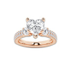 4.00 ctw Heart Lab-Grown Diamond Three Stone Double Row Engagement Ring in 14K Rose Gold for Women | D Color, VVS1 Clarity, IGI Certified 3.00 ct Center Diamond
