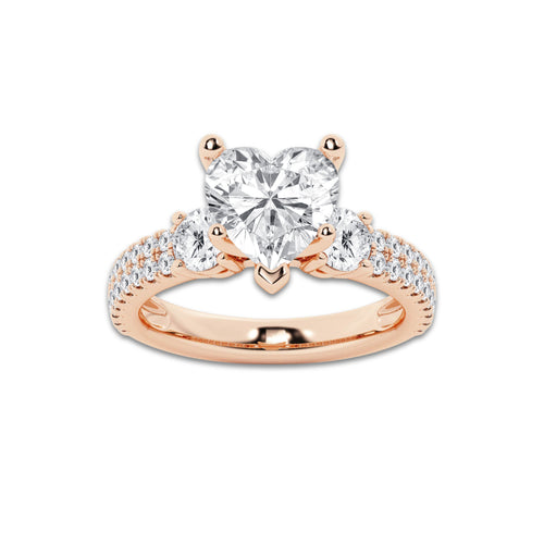 4.00 ctw Heart Lab-Grown Diamond Three Stone Double Row Engagement Ring in 14K Rose Gold for Women | D Color, VVS1 Clarity, IGI Certified 3.00 ct Center Diamond