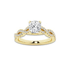 1.00 ctw Cushion Lab-Grown Diamond Twisted Shank Engagement Ring in 14K Yellow Gold for Women | E Color, VS1 Clarity, Not Certified 0.75 ct Center Diamond