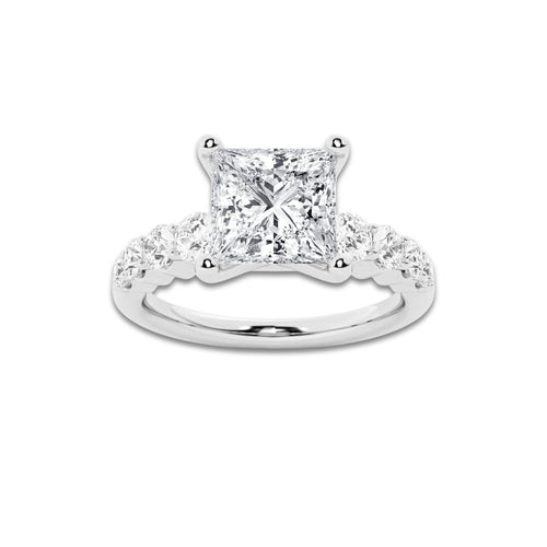 2.04 ctw Princess Lab-Grown Diamond Side Stone Engagement Ring in 14K White Gold for Women | Colorless D, VVS1 Clarity, IGI Certified 1.50 Ct Center Diamond