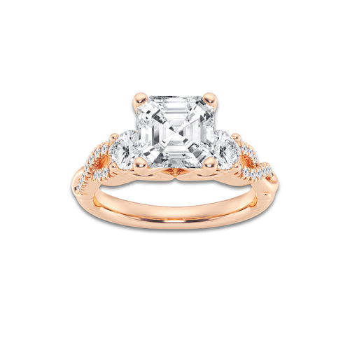 3.60 ctw Asscher Lab-Grown Diamond Side Stone Engagement Ring in 14K Rose Gold for Women | Colorless E, VS1 Clarity, IGI Certified 3.00 ct Center Diamond