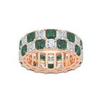 Celeste 3.6x3.6 mm Asscher Cut Created Emerald and 5 1/2 ctw Asscher Lab Grown Diamond Alternating Two Row Eternity Band - 7.4mm Width 14K Rose Gold