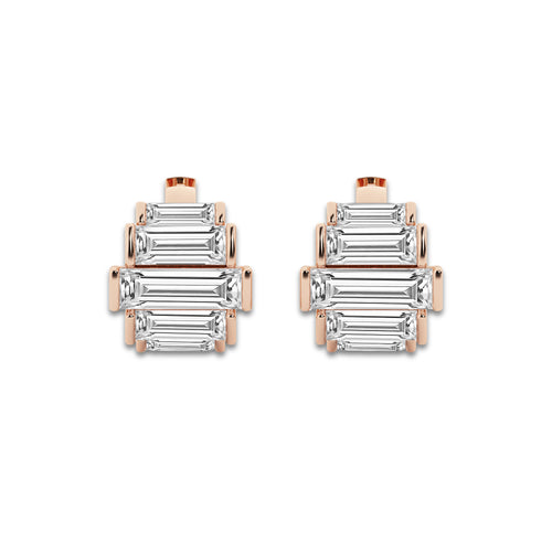9 5/8 ctw Baguette Lab Grown Diamond Graduated Channel Set Hoop Earrings 14K Rose Gold, E, VS1