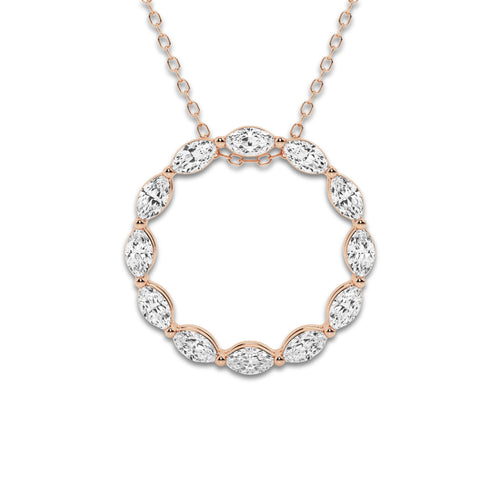 1 ctw Marquise Lab Grown Diamond Circle Pendant with Adjustable Chain 14K Rose Gold, DE, VS1