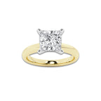 3.00 ctw Princess Lab-Grown Diamond Minimalist Engagement Ring in 14K White Gold And Yellow Gold for Women | D Color, VVS1 Clarity, IGI Certified