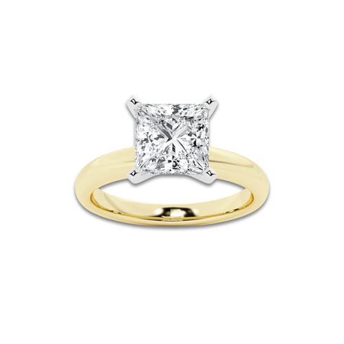 3.00 ctw Princess Lab-Grown Diamond Minimalist Engagement Ring in 14K White Gold And Yellow Gold for Women | D Color, VVS1 Clarity, IGI Certified