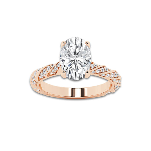 2.94 ctw Oval Lab-Grown Diamond Twisted Band Engagement Ring in 14K Rose Gold for Women | Colorless E, VS1 Clarity, IGI Certified 2.50 ct Center Diamond