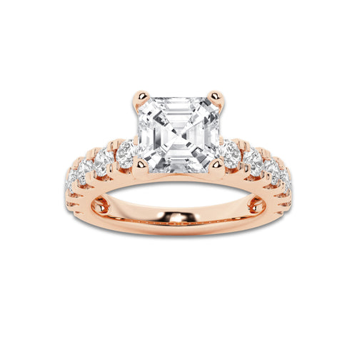 Julia 2 1/2 ctw Asscher Lab Grown Diamond Engagement Ring with Split Prong Side Accents 14K Rose Gold, D, VVS | IGI Certified, 1 1/2 ct Center