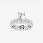 Synergy 3 3/4 ctw Emerald Lab Grown Diamond Baguette and Princess Side Stone Bridal Set Platinum, E, VS1 | IGI Certified, 3 ct Center