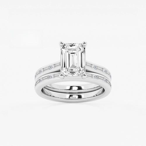 Synergy 3 3/4 ctw Emerald Lab Grown Diamond Baguette and Princess Side Stone Bridal Set Platinum, E, VS1 | IGI Certified, 3 ct Center
