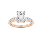 5.66 Ct Emerald Lab-Grown Diamond Half Eternity Engagement Ring in 14K Rose Gold for Female, Colorless (D), VVS1 Clarity | IGI Certified, 5.00 Ct Center Diamond