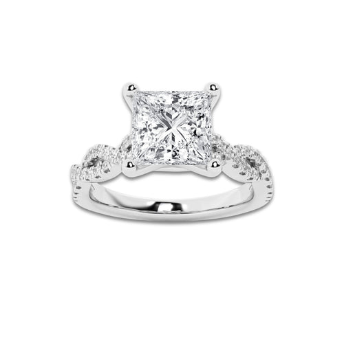 1.75 ctw Princess Lab-Grown Diamond Twisted Shank Engagement Ring in 14K White Gold for Women | D Color, VVS1 Clarity, IGI Certified 1.50 ct Center Diamond