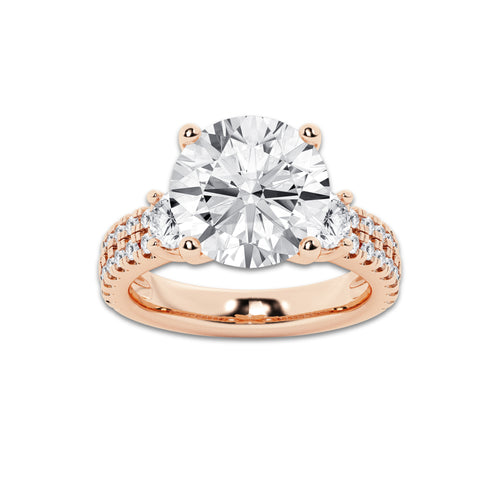 6.96 ctw Round Lab-Grown Diamond Three Stone Double Row Engagement Ring in 14K Rose Gold for Women | D Color, VVS1 Clarity, IGI Certified 6.00 ct Center Diamond