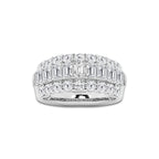 3 ctw Emerald and Round Lab Grown Diamond Three Row Band Platinum, DE, VS1