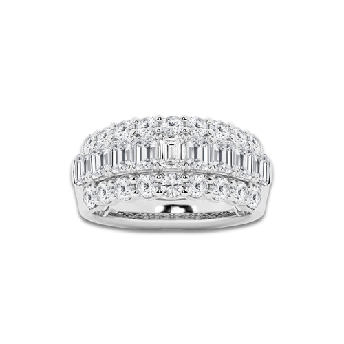 3 ctw Emerald and Round Lab Grown Diamond Three Row Band Platinum, DE, VS1