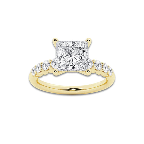 4.66 Ct Princess Lab-Grown Diamond Half Eternity Engagement Ring in 14K Yellow Gold for Female, Colorless (D), VVS1 Clarity | IGI Certified, 4.00 Ct Center Diamond