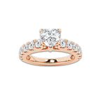 2.00 ctw Heart Lab-Grown Diamond Split-Prong Set Side Stone Engagement Ring in 14K Rose Gold for Women | Colorless E, VS1 Clarity, IGI Certified 1.00 ct Center Diamond