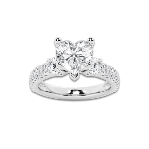 4.00 ctw Heart Lab-Grown Diamond Three Stone Double Row Engagement Ring in Platinum for Women | E Color, VS1 Clarity, IGI Certified 3.00 ct Center Diamond