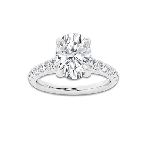 2.41 ctw Oval Lab-Grown Diamond Pave Engagement Ring in 14K White Gold for Women | D Color, VVS1 Clarity, IGI Certified 2.00 ct Center Diamond