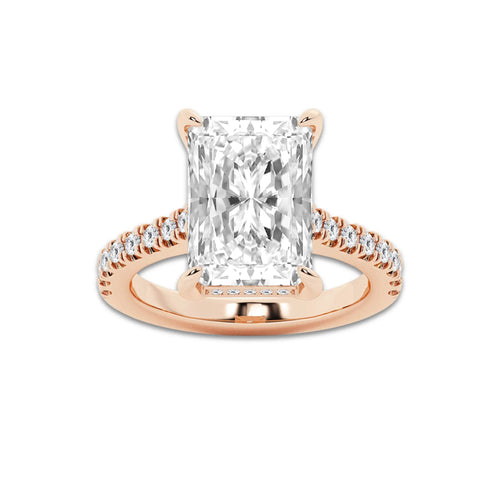4.35 ctw Radiant Lab-Grown Diamond Hidden Halo Side Stone Engagement Ring in 18K Rose Gold for Women | Colorless E, VS1 Clarity, IGI Certified 4.00 ct Center Diamond