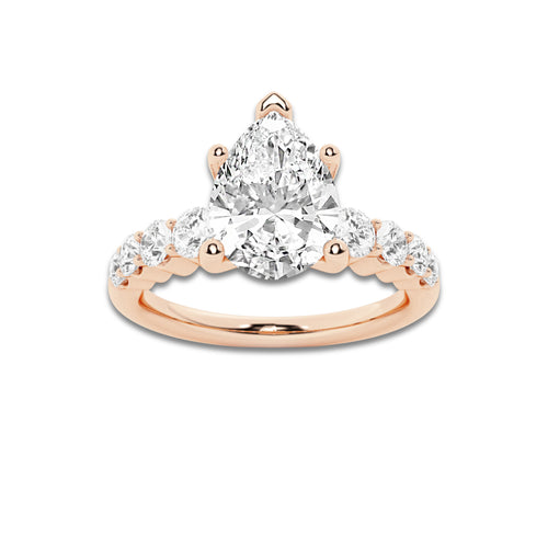 2.04 ctw Pear Lab-Grown Diamond Side Stone Engagement Ring in 14K Rose Gold for Women | Colorless D, VVS1 Clarity, IGI Certified 1.50 Ct Center Diamond