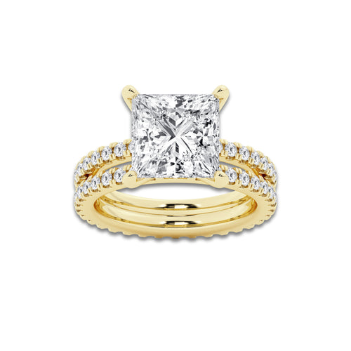 6.22 ctw Princess Lab-Grown Diamond Double Row Diamond Engagement Ring in 14K Yellow Gold for Women | Colorless D, VVS1 Clarity, IGI Certified 5.00 ct Center Diamond