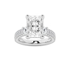 5.96 ctw Radiant Lab-Grown Diamond Three Stone Double Row Engagement Ring in Platinum for Women | D Color, VVS1 Clarity, IGI Certified 5.00 ct Center Diamond