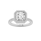 4 ctw Asscher Lab Grown Diamond Micro Pave Halo Engagement Ring Platinum, D, VVS | 3 ct Center