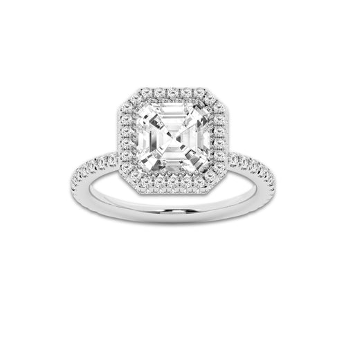 4 ctw Asscher Lab Grown Diamond Micro Pave Halo Engagement Ring Platinum, D, VVS | 3 ct Center