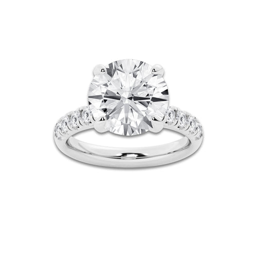 6.55 ctw Round Lab-Grown Diamond Pave Engagement Ring in 14K White Gold for Women | E Color, VS1 Clarity, IGI Certified 6.00 ct Center Diamond