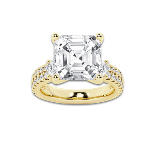 8.96 ctw Asscher Lab-Grown Diamond Three Stone Double Row Engagement Ring in 14K Yellow Gold for Women | E Color, VS1 Clarity, IGI Certified 8.00 ct Center Diamond