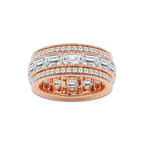 Dominica 5 1/3 ctw Emerald Lab Grown Diamond Triple Row Eternity Band - 8.7mm Width 14K Rose Gold, DE, VS1