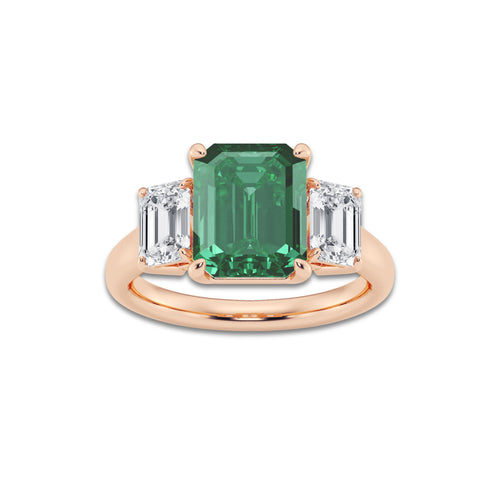 Tulip 5 3/8 ctw Emerald Cut and Emerald Lab Grown Diamond Three-Stone Engagement Ring 14K Rose Gold | 4 ct Center