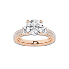 3.50 ctw Round Lab-Grown Diamond Three Stone Double Row Engagement Ring in 14K Rose Gold for Women | D Color, VVS1 Clarity, IGI Certified 2.50 ct Center Diamond