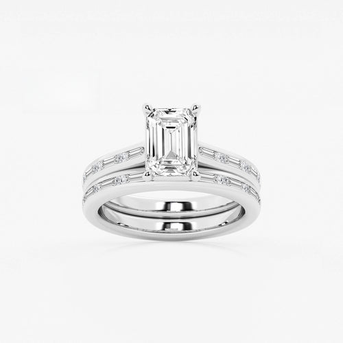 Synergy 2 3/4 ctw Emerald Lab Grown Diamond Baguette and Princess Side Stone Bridal Set Platinum, E, VS1 | IGI Certified, 2 ct Center