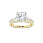 2.54 ctw Cushion Lab-Grown Diamond Side Stone Engagement Ring in 14K Yellow Gold for Women | Colorless D, VVS1 Clarity, IGI Certified 2.00 Ct Center Diamond