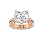 7.22 ctw Heart Lab-Grown Diamond Double Row Diamond Engagement Ring in 14K Rose Gold for Women | Colorless D, VVS1 Clarity, IGI Certified 6.00 ct Center Diamond