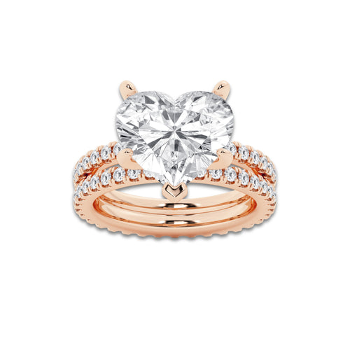 7.22 ctw Heart Lab-Grown Diamond Double Row Diamond Engagement Ring in 14K Rose Gold for Women | Colorless D, VVS1 Clarity, IGI Certified 6.00 ct Center Diamond