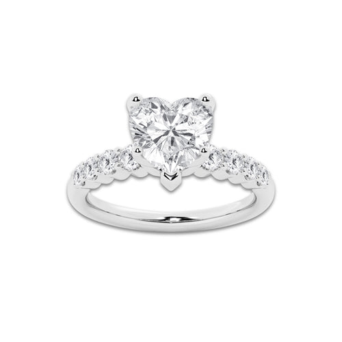 3.54 ctw Heart Lab-Grown Diamond Side Stone Engagement Ring in 14K White Gold for Women | Colorless D, VVS1 Clarity, IGI Certified 3.00 Ct Center Diamond