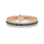 14 1/2 Created Emerald and Round and Pear Lab Grown Diamond Bracelet - 7 Inches 14K Rose Gold