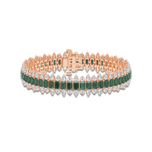 14 1/2 Created Emerald and Round and Pear Lab Grown Diamond Bracelet - 7 Inches 14K Rose Gold
