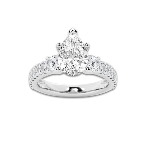 3.50 ctw Pear Lab-Grown Diamond Three Stone Double Row Engagement Ring in Platinum for Women | E Color, VS1 Clarity, IGI Certified 2.50 ct Center Diamond